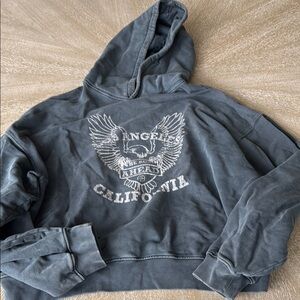 Gray Hooded Sweatshirt with Graphic Print